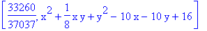 [33260/37037, x^2+1/8*x*y+y^2-10*x-10*y+16]